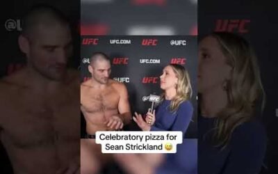 Strickland celebrated with some pizza 🍕 #UFC302 (via UFC)